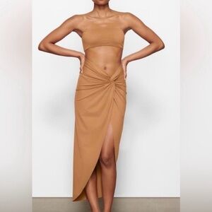NEW SKIMS Swim Cover Up Sarong Midi Skirt Stretch Tan Size XS